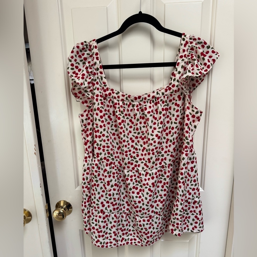 Bloomchic Flutter Sleeve Tiered Cherry Top